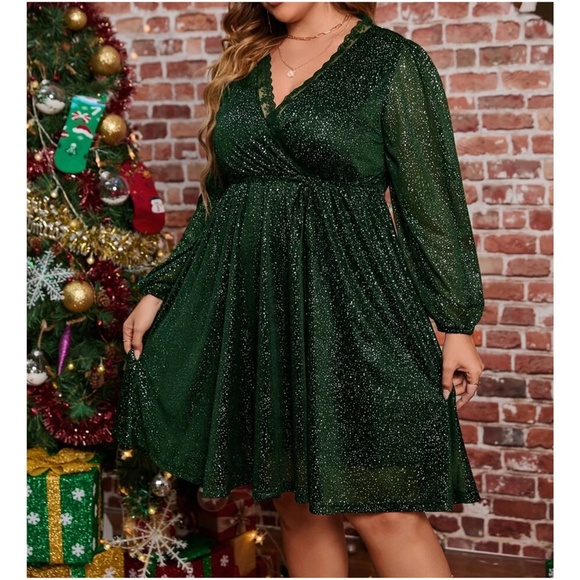 Plus Luxe Glitter Evening Formal Party Lace Dress - Picture 3 of 8